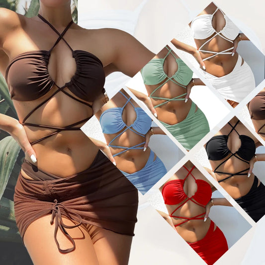 JSN75003 Sexy Women High Waist Bikini Swimsuit  Female Thong Brazilian Biquini Bikini Set BathingSuit Swimwear
